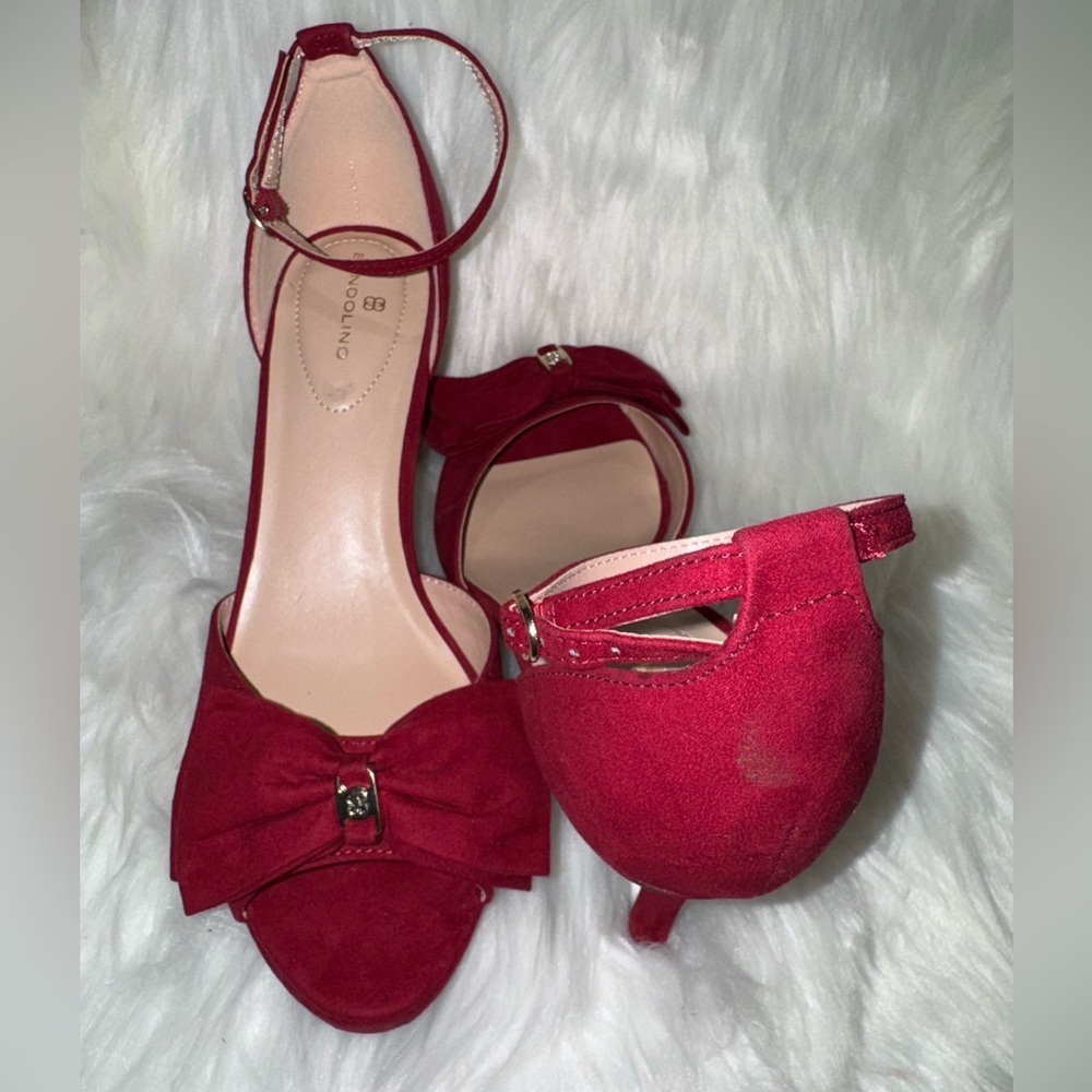 Bandolino Red Suede Bow Ankle Strap Heels